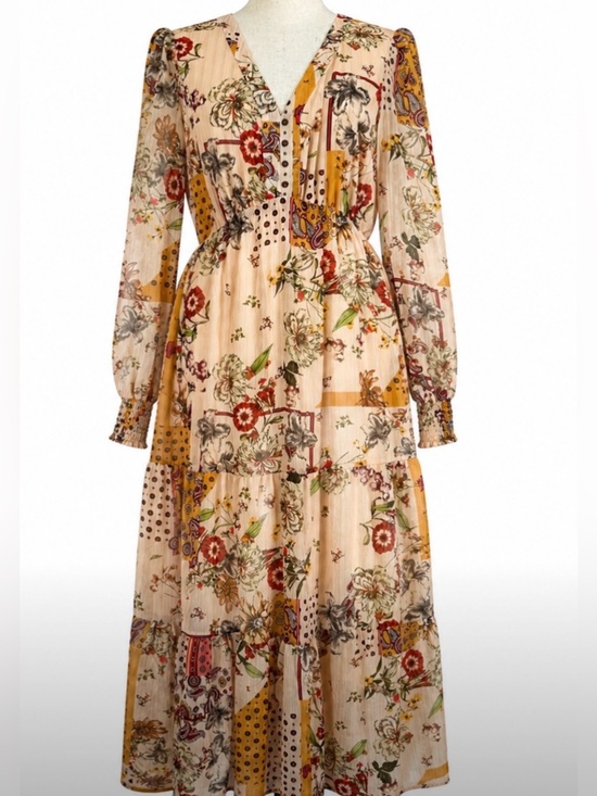 Ricki's Dresses & Skirts - Cottagecore Floral Boho Midi Maxi Dress Small Long Sleeve Tiered Lined Artsy
